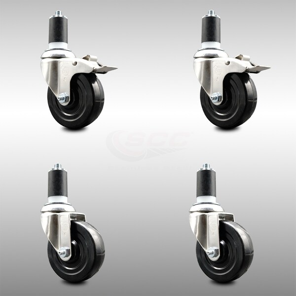 Service Caster 4 Inch 316SS Soft Rubber Swivel 1-1/2 Inch Stem Caster Lock Brake SCC, 2PK SCC-SS316TTLEX20S414-SRS-2-S-2-112 - main